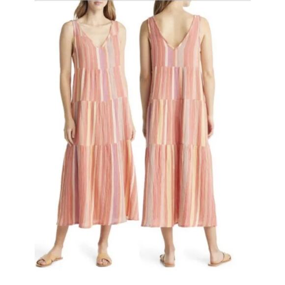 Marine Layer Womens Sleeveless Tiered Gauze Striped Boho Maxi Dress Size Medium - Picture 3 of 10